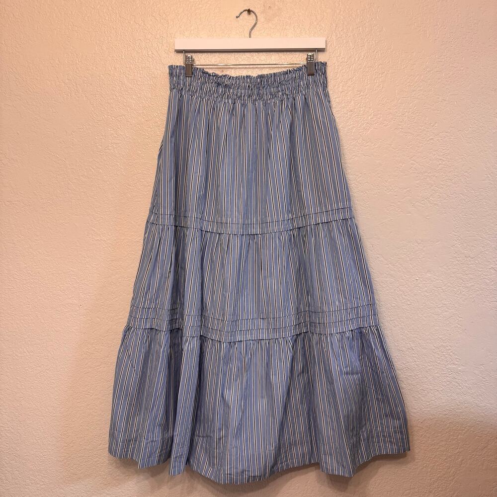 Quince 100% Organic Cotton Poplin Tiered Maxi Skirt Size Large Preppy Coastal - Picture 3 of 10